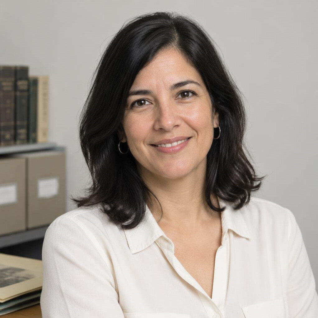 Portrait of a woman with a warm smile and dark hair